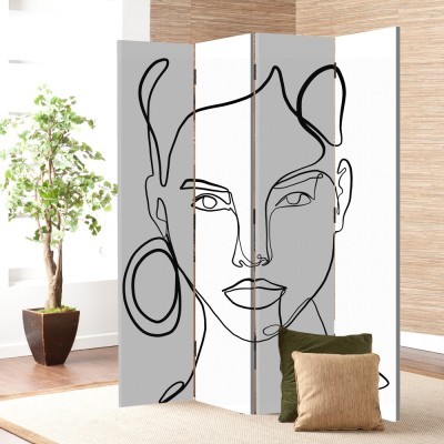 Houseart Γυναίκα με σκουλαρίκι, Line Art, Παραβάν, 160 x 180 εκ. [Τετράφυλλο] Ύφασμα | Mediatex® JM Air FR
