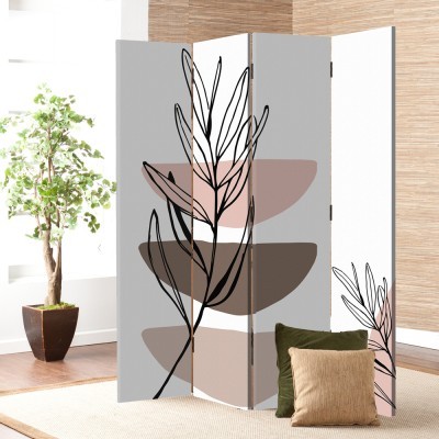 Olive Leaf, Line Art, Παραβάν, 80 x 180 εκ. [Δίφυλλο] Ύφασμα | Mediatex® JM Air FR