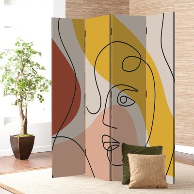 Lined Face, Line Art, Παραβάν, 80 x 180 εκ. [Δίφυλλο] Ύφασμα | Mediatex® JM Air FR