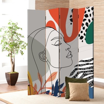 Houseart Woman\'s profile with drawings, Line Art, Παραβάν, 160 x 180 εκ. [Τετράφυλλο] Ύφασμα | Mediatex® JM Air FR