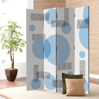 Blue circles and lines, Line Art, Παραβάν, 80 x 180 εκ. [Δίφυλλο] Ύφασμα | Mediatex® JM Air FR