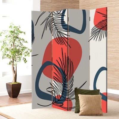 Red shapes and leaves, Line Art, Παραβάν, 80 x 180 εκ. [Δίφυλλο] Ύφασμα | Mediatex® JM Air FR