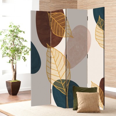 Χρυσά φύλλα και σχέδια, Line Art, Παραβάν, 80 x 180 εκ. [Δίφυλλο] Ύφασμα | Mediatex® JM Air FR