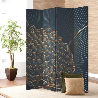 Golden Flower, Line Art, Παραβάν, 80 x 180 εκ. [Δίφυλλο] Ύφασμα | Mediatex® JM Air FR