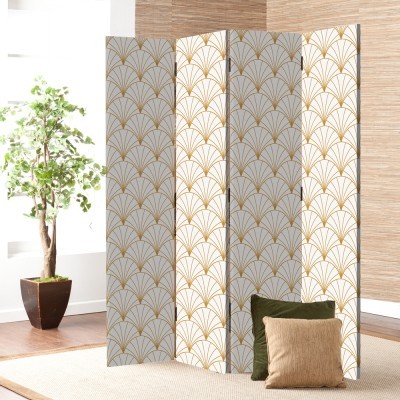 Μοτίβο με Χρυσά Σχέδια, Line Art, Παραβάν, 80 x 180 εκ. [Δίφυλλο] Ύφασμα | Mediatex® JM Air FR