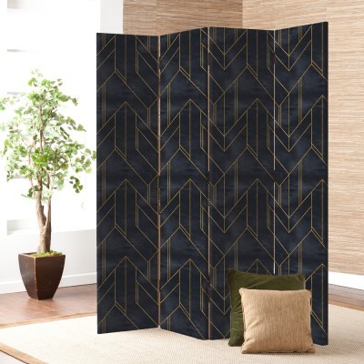 Gold lines in black, Line Art, Παραβάν, 80 x 180 εκ. [Δίφυλλο] Ύφασμα | Mediatex® JM Air FR