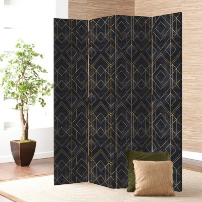 Χρυσοί ρόμβοι στο μαύρο φόντο, Line Art, Παραβάν, 80 x 180 εκ. [Δίφυλλο] Ύφασμα | Mediatex® JM Air FR