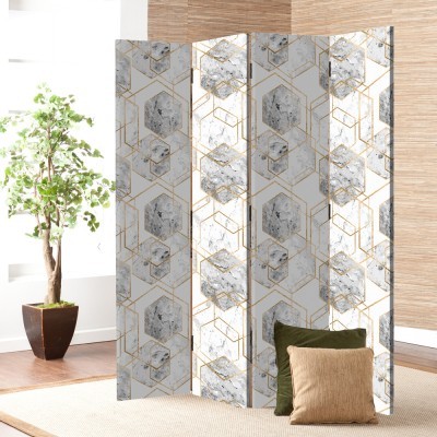 Hexagon, Line Art, Παραβάν, 80 x 180 εκ. [Δίφυλλο] Ύφασμα | Mediatex® JM Air FR