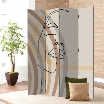 Half Face, Line Art, Παραβάν, 80 x 180 εκ. [Δίφυλλο] Ύφασμα | Mediatex® JM Air FR