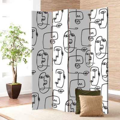 Graphique with faces, Line Art, Παραβάν, 80 x 180 εκ. [Δίφυλλο] Ύφασμα | Mediatex® JM Air FR