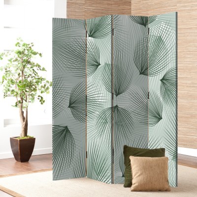 Πράσινα λεπτά φύλλα, Line Art, Παραβάν, 80 x 180 εκ. [Δίφυλλο] Ύφασμα | Mediatex® JM Air FR