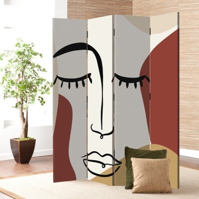 Πορτρέτο προσώπου με κλειστά μάτια, Line Art, Παραβάν, 80 x 180 εκ. [Δίφυλλο] Ύφασμα | Mediatex® JM Air FR