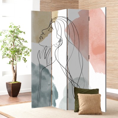 Houseart Κοπέλα με πινελιές νερομπογιάς, Line Art, Παραβάν, 160 x 180 εκ. [Τετράφυλλο] Ύφασμα | Mediatex® JM Air FR