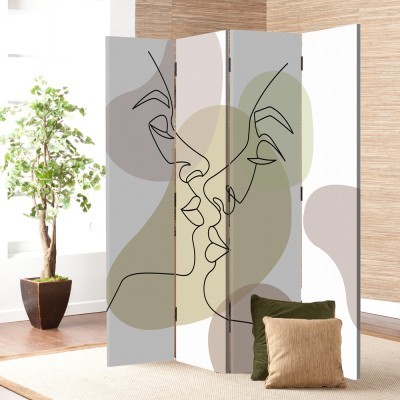 Ερωτευμένο ζευγάρι, Line Art, Παραβάν, 80 x 180 εκ. [Δίφυλλο] Ύφασμα | Mediatex® JM Air FR