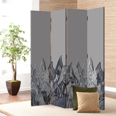 Γκρι λουλούδια, Line Art, Παραβάν, 80 x 180 εκ. [Δίφυλλο] Ύφασμα | Mediatex® JM Air FR