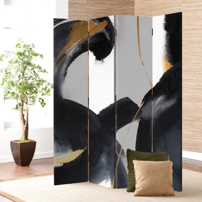 Μαύρη πινελιά ζωγραφικής, Line Art, Παραβάν, 80 x 180 εκ. [Δίφυλλο] Ύφασμα | Mediatex® JM Air FR