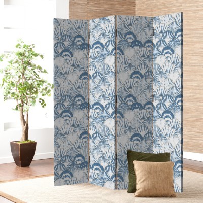 Μοτίβο με μπλε κοχύλια, Line Art, Παραβάν, 80 x 180 εκ. [Δίφυλλο] Ύφασμα | Mediatex® JM Air FR