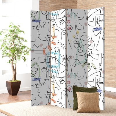 Face\'s outline with colors, Line Art, Παραβάν, 80 x 180 εκ. [Δίφυλλο] Ύφασμα | Mediatex® JM Air FR