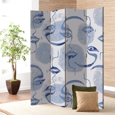 Μπλε περίγραμμα προσώπου, Line Art, Παραβάν, 80 x 180 εκ. [Δίφυλλο] Ύφασμα | Mediatex® JM Air FR