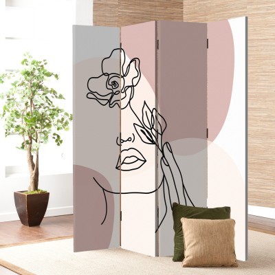 Τριαντάφυλλο στο πρόσωπο, Line Art, Παραβάν, 80 x 180 εκ. [Δίφυλλο] Ύφασμα | Mediatex® JM Air FR