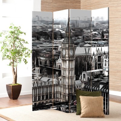 Vintage Picture of Big Ben, Πόλεις, Παραβάν, 80 x 180 εκ. [Δίφυλλο]