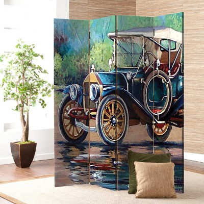 Houseart Ελαιογραφία Παλιού Αυτοκινήτου, Πόλεις, Παραβάν, 160 x 180 εκ. [Τετράφυλλο]