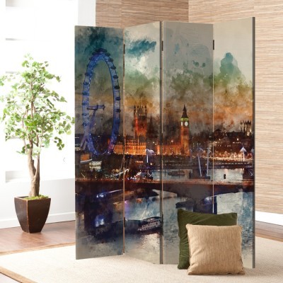 Ζωγραφιά Λονδίνου με Νερομπογιές, Πόλεις, Παραβάν, 80 x 180 εκ. [Δίφυλλο]