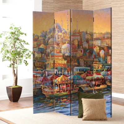 Houseart Ελαιογραφία Κωνσταντινούπολης, Πόλεις, Παραβάν, 160 x 180 εκ. [Τετράφυλλο]