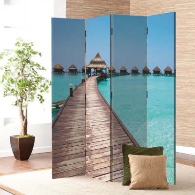 Μαλδίβες. Βίλα πάνω στο νερό, Πόλεις, Παραβάν, 80 x 180 εκ. [Δίφυλλο]