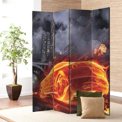 Αυτοκίνητο στις φλόγες, Σπορ, Παραβάν, 80 x 180 εκ. [Δίφυλλο]