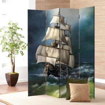 Houseart Καράβι σε Φουρτουνιασμένη Θάλασσα, Ζωγραφική, Παραβάν, 160 x 180 εκ. [Τετράφυλλο]