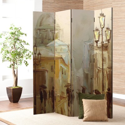 Houseart Βροχερή Ζωγραφισμένη Πόλη, Ζωγραφική, Παραβάν, 160 x 180 εκ. [Τετράφυλλο]