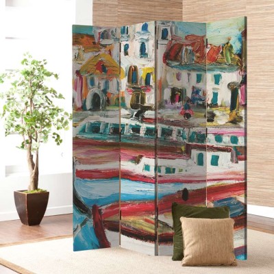 Houseart Βάρκες ζωγραφιά, Ζωγραφική, Παραβάν, 160 x 180 εκ. [Τετράφυλλο]