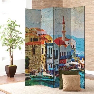 Houseart Όρμος του Καστελόριζου, Ζωγραφική, Παραβάν, 160 x 180 εκ. [Τετράφυλλο]