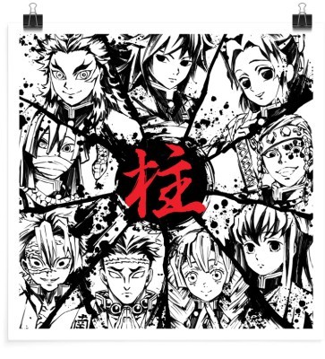 Houseart Characters black & white - Demon Slayer, Anime, Πόστερ, 20 x 20 εκ.