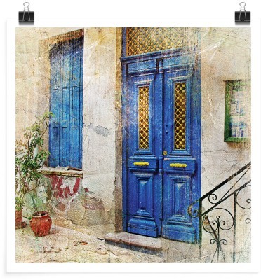Γραφική μπλε πόρτα στο νησί, Ελλάδα, Πόστερ, 20 x 20 εκ.