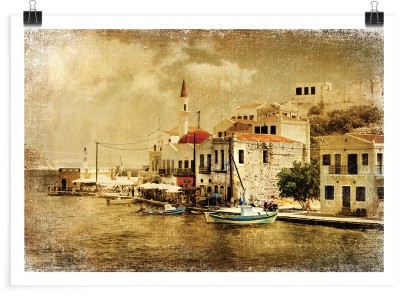 Vintage σπίτια μπροστά στη θάλασσα, Ελλάδα, Πόστερ, 30 x 20 εκ.