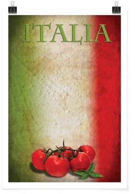 Ντομάτες σε φόντο ιταλικής σημαίας, Φαγητό, Πόστερ, 15 x 20 εκ.