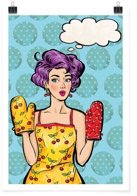 Κοπέλα με ποδιά και γάντια μαγειρικής, Φαγητό, Πόστερ, 15 x 20 εκ.