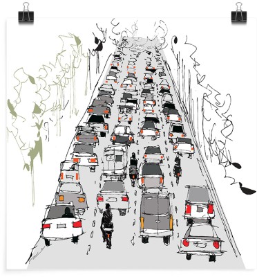 Houseart Ζωγραφισμένος δρόμος με αυτοκίνητα, Κόμικς, Πόστερ, 20 x 20 εκ.