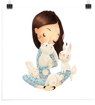 Κοπέλα με μικρά κουνέλια, Παιδικά, Πόστερ, 20 x 20 εκ.