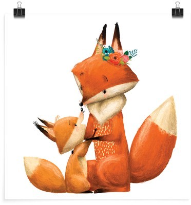 Αλεπού μαμά και παιδί, Παιδικά, Πόστερ, 20 x 20 εκ.