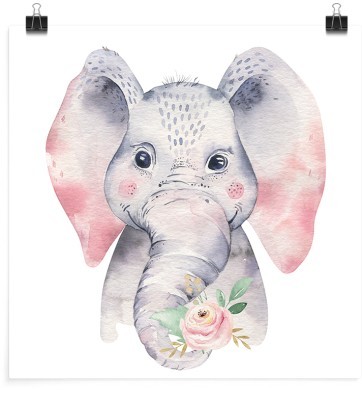 Ελεφαντάκι με λουλούδια, Παιδικά, Πόστερ, 20 x 20 εκ.