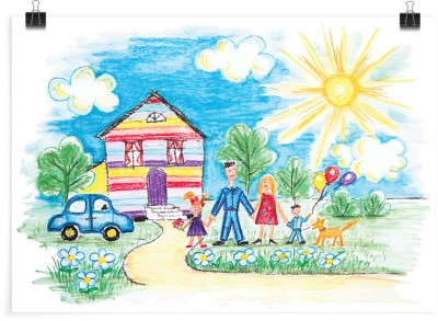 Ζωγραφισμένο σπιτάκι με οικογένεια, Παιδικά, Πόστερ, 20 x 15 εκ.