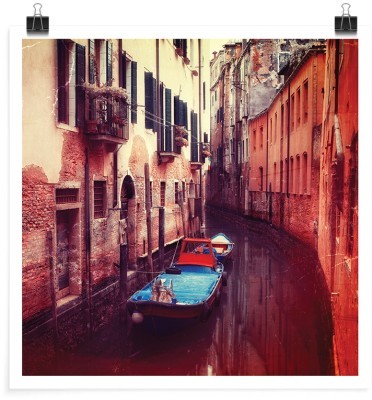 Βάρκα στο κανάλι, Vintage, Πόστερ, 20 x 20 εκ.