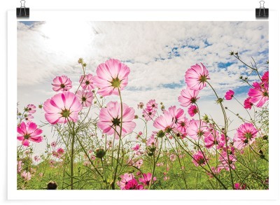 Ροζ λουλούδια στο λιβάδι, Vintage, Πόστερ, 20 x 15 εκ.
