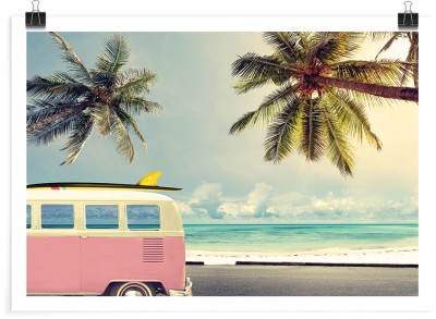 Ροζ λεωφορείο στο νησί, Vintage, Πόστερ, 20 x 15 εκ.