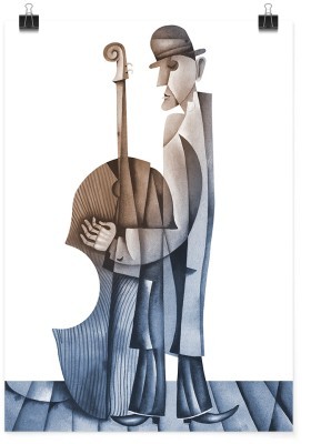 Άνδρας με καπέλο παίζει μουσική, Ζωγραφική, Πόστερ, 15 x 20 εκ.