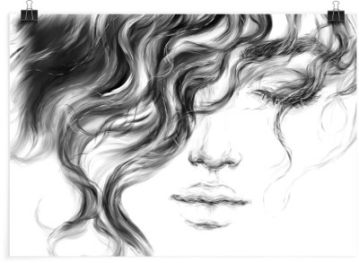 Γκρίζα απεικόνιση κοπέλας, Ζωγραφική, Πόστερ, 20 x 15 εκ.