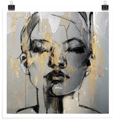 Γκρίζα κοπέλα με χρυσές πινελιές, Ζωγραφική, Πόστερ, 20 x 20 εκ.